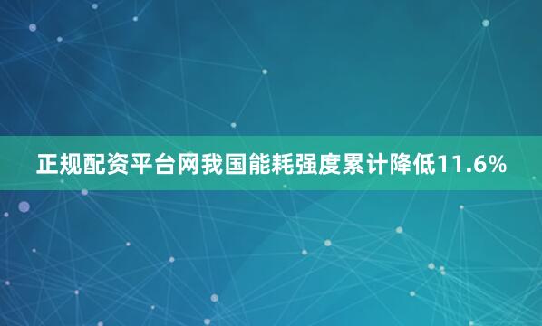 正规配资平台网我国能耗强度累计降低11.6%